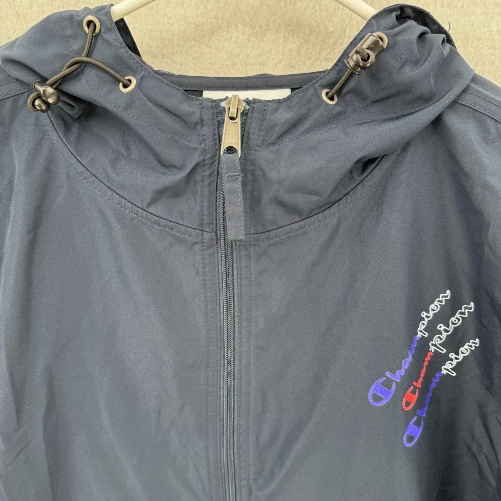 Champion Pullover Jacket Mens XL Navy Blue Hooded Windbreaker Lightweight Anorak
